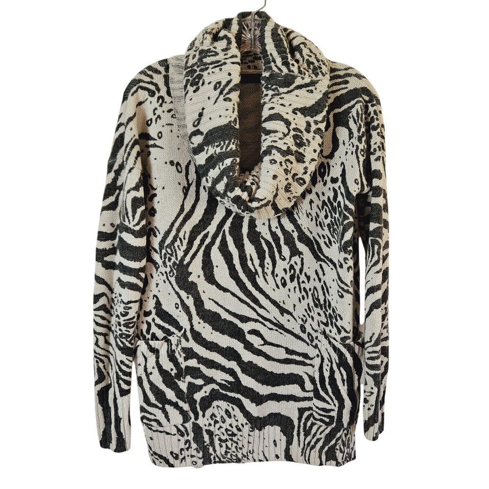 Moda International Gray Animal Print Mohair Wool Cowl Neck Sweater S Mob Wife